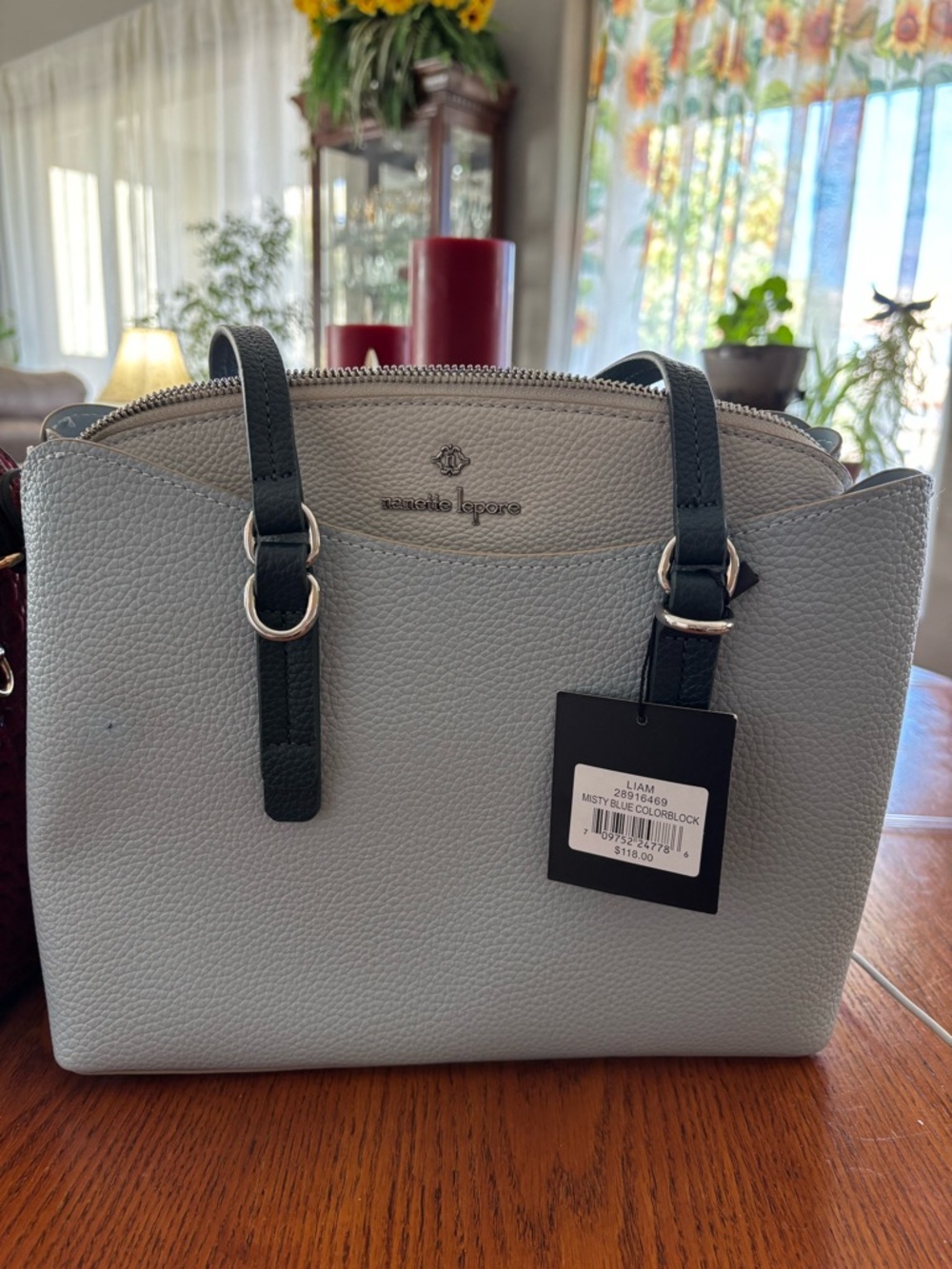 Nanette Lepore Misty Blue and Black Colorblock Satchel